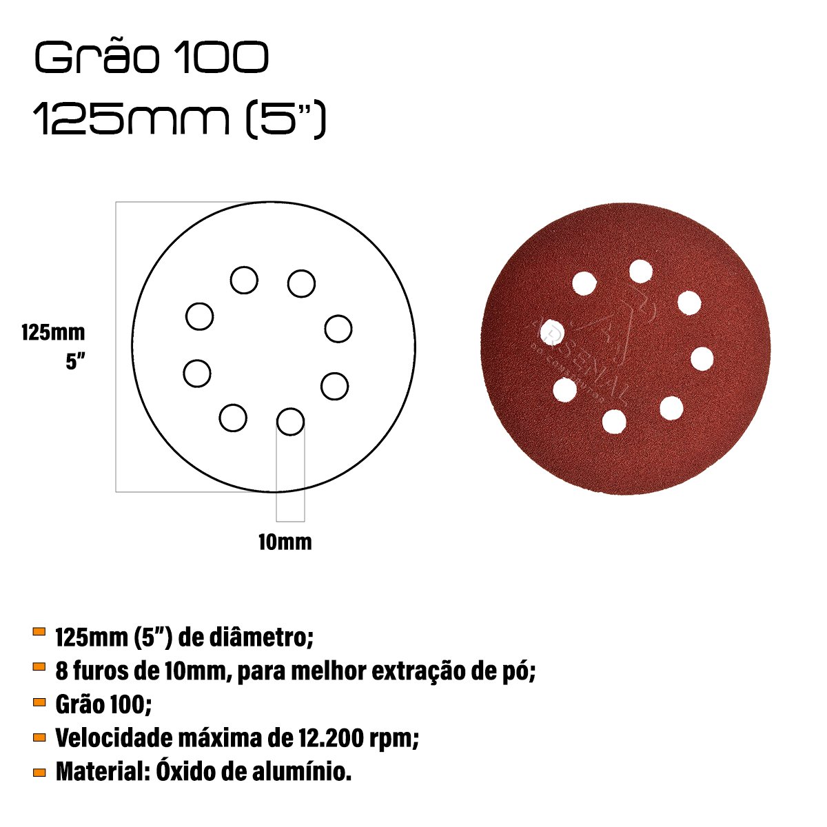 Kit 50 Discos de Lixa Velcro 125 X 22mm Grão 100 - 2