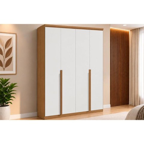 Guarda Roupa 4 Portas 2 Gavs Alonzo Lopas Amêndoa/Bco