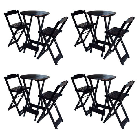 Kit 4 Conjuntos De Mesa Bistrô Dobraveis Em Madeira Padrão Com 2 Banquetas Altas - Tabaco - Marrom