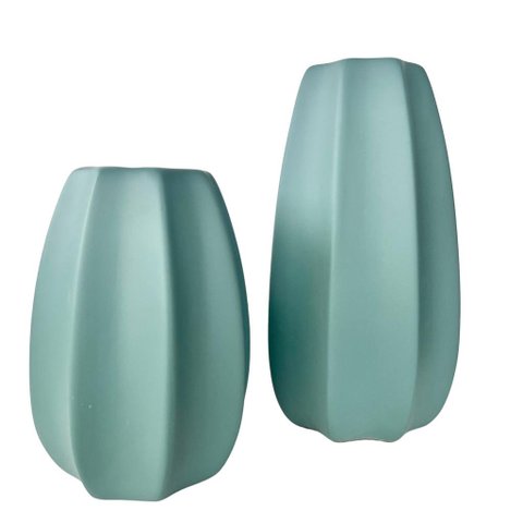 Dupla vaso centro de mesa grande médio alto relevo verde