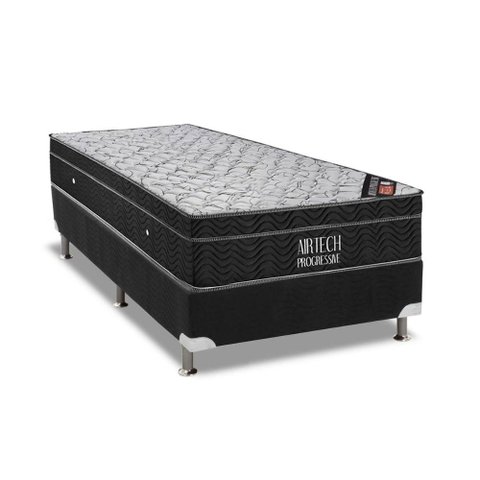 Cama Box Solteiro: Colchão Molas Bonnel Ortobom Nanolastic Airtech Progressive + Base CRC Suede