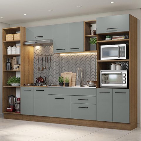 Armário de Cozinha Completa 330cm Rustic/Cinza Agata Madesa 02