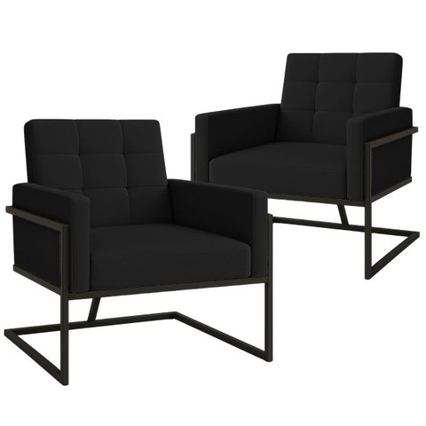 Kit 2 Poltronas Base de Ferro Tecido Suede para Sala de Espera Resistente Sala de Estar Confortável