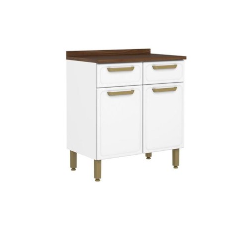 Balcão de Cozinha Bella C/ 2 Portas e 2 Gavetas C/ Tampo 80cm Branco - Bertolini