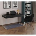 Ver imagem 1 de Escrivaninha Estilo Industrial Malta Preta 137x53cm Ferro Branco com 1 Poltrona Preta Ea Marrom