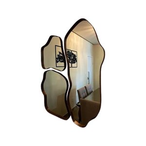 Kit 3 Espelhos Orgânico Grande Borda Madeira Moderno