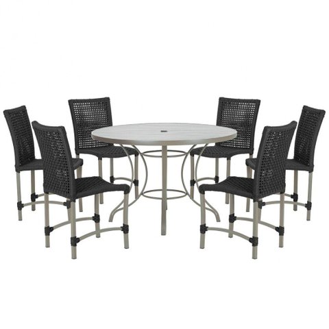 Mesa Ascoli 120 Cm com 6 Cadeiras Cannes de Alumínio Trama Preto