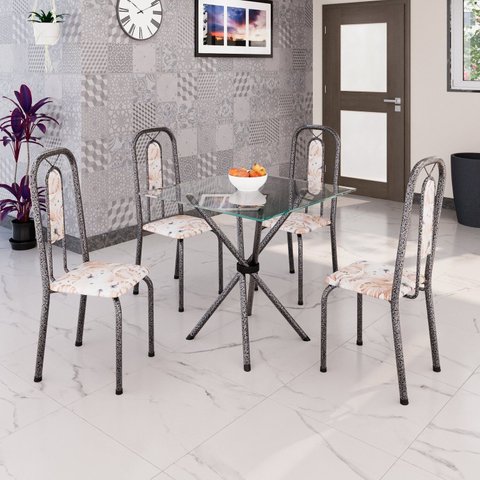 Conjunto Sala de Jantar com 4 Cadeiras Lívia Prata/Bege