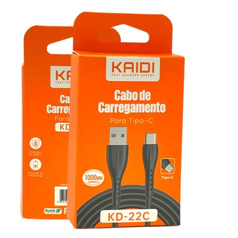 Cabo de Carregamento USB Tipo C 1m Kd-22C 2.4A Kaidi