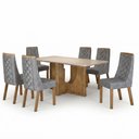Ver imagem 2 de Mesa de Jantar Dora 160x80 Vidro 25mm Cinamomo Off White com Kit 6 Cadeiras Linho Prata - Valdemó