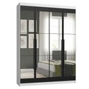 Ver imagem 2 de Guarda-Roupa Solteiro 4 Portas Batentes com Espelhos Branco/Preto/Preto Saturno Madesa