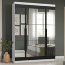 Ver imagem 1 de Guarda-Roupa Solteiro 4 Portas Batentes com Espelhos Branco/Preto/Preto Saturno Madesa