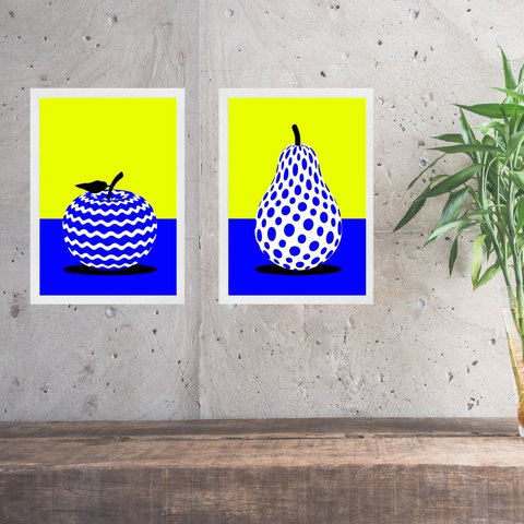 Kit 2 Quadros Modernos para Cozinha - Frutas 24x18cm:moldura Branca