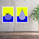 Ver imagem 1 de Kit 2 Quadros Modernos para Cozinha - Frutas 24x18cm:moldura Branca