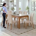 Ver imagem 5 de Conjunto Mesa Áries 180 Tampo e Vidro Off-white 6 Cadeiras Odara Móveis Lopas