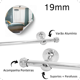 Varão de Cortina Cromado 2,50mts 19mm Aluminio - 3