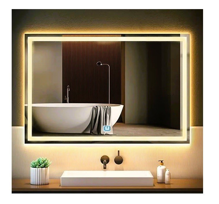 Espelho Jateado Iluminado com Led Quente e Touch 90x70cm Horizontal