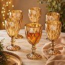 Ver imagem 2 de Jogo 6 Tacas Vidro Diamante Amber Metalizada 330ml Conjunto Ambar Canelado Bebidas Drinks Luxo Decor