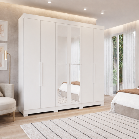 Guarda Roupa Maite 6 Portas com Espelhos e Pés MDF Pm Home