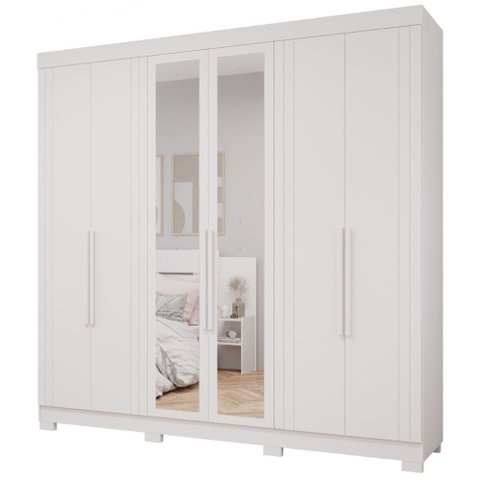 Guarda Roupa Maite 6 Portas com Espelhos e Pés Mdf Pm Home
