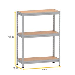 ESTANTE DE AÇO PESADA 125X92X40 3 PRAT. MAD. PANDIN - CINZA EPP1250X400 PRAT MAD - 2