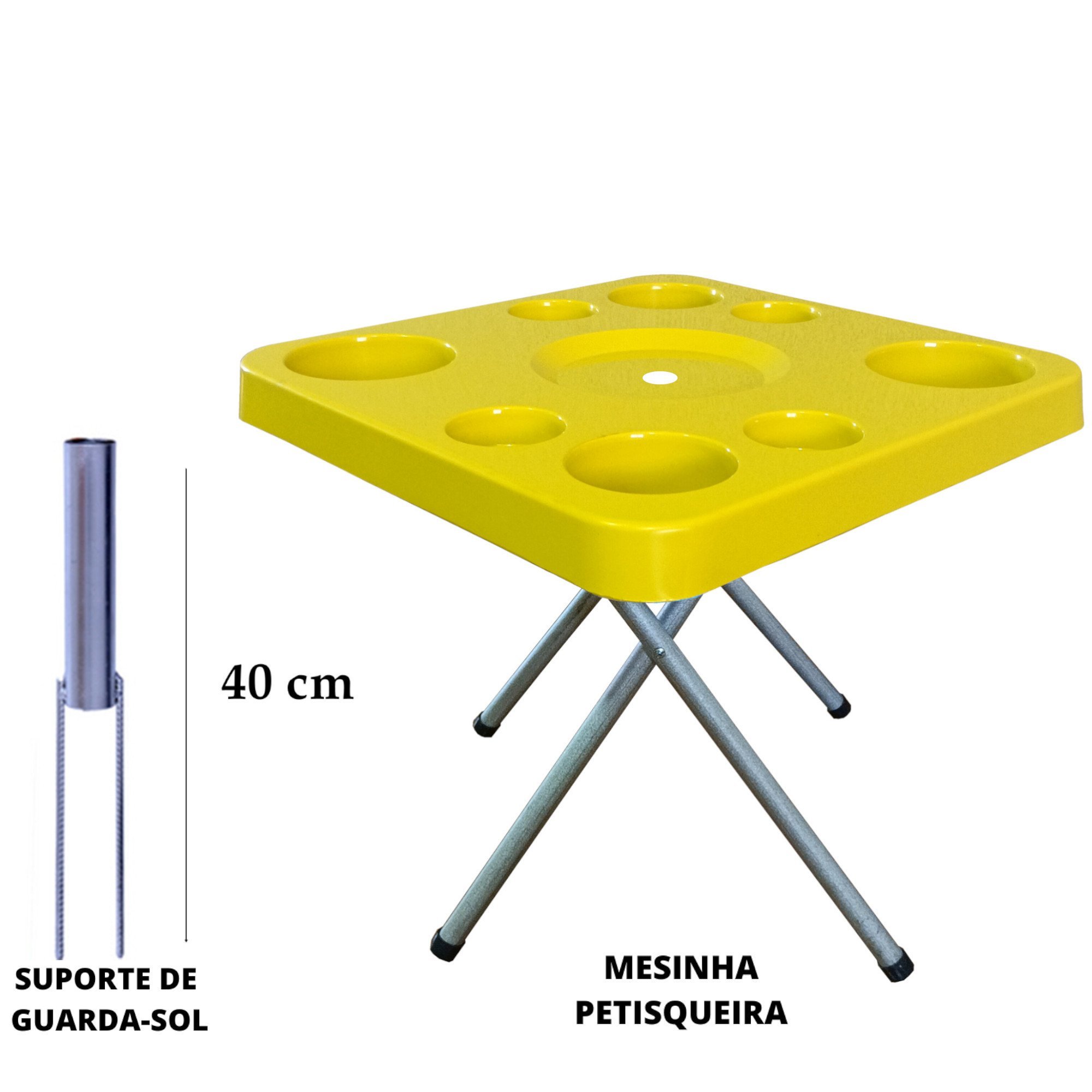 Mesa Praia Dobrável Petisqueira e Suporte Guarda Sol Chão Cor:amarelo - 5