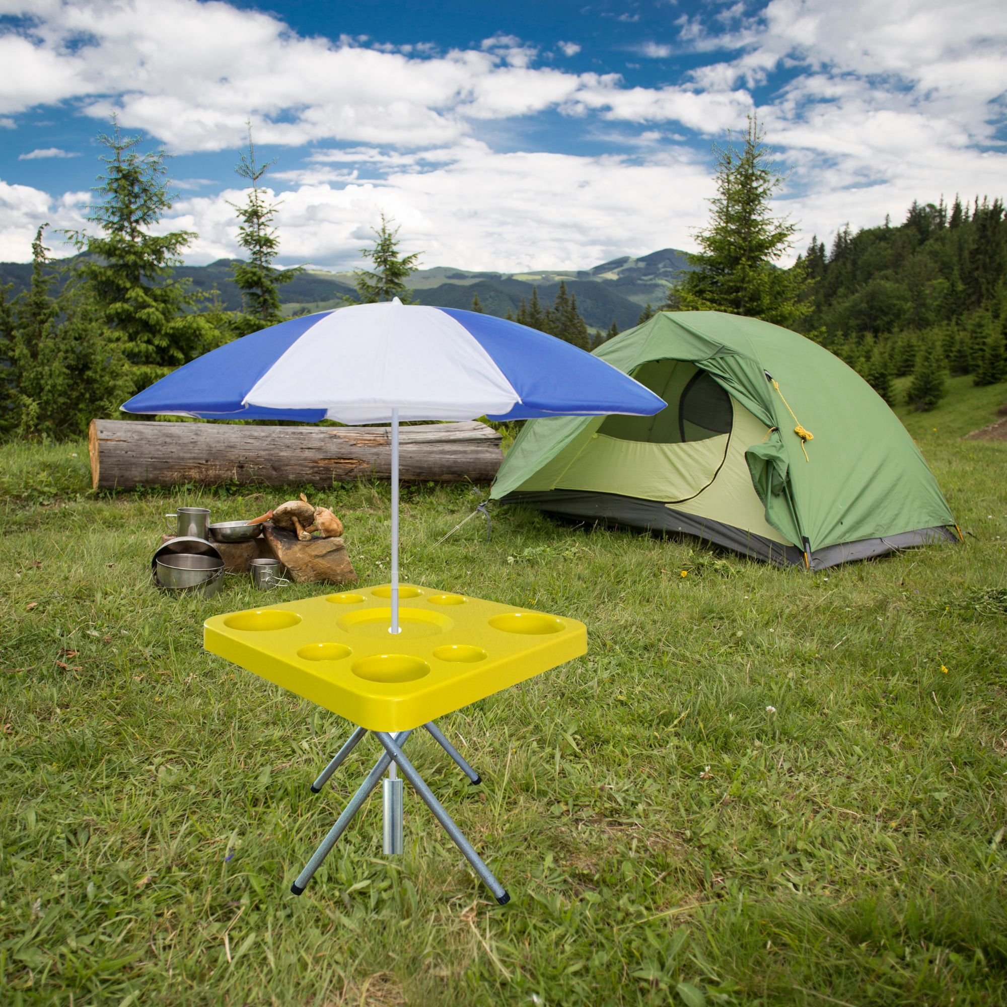 Mesa Praia Dobrável Petisqueira e Suporte Guarda Sol Chão Cor:amarelo - 6