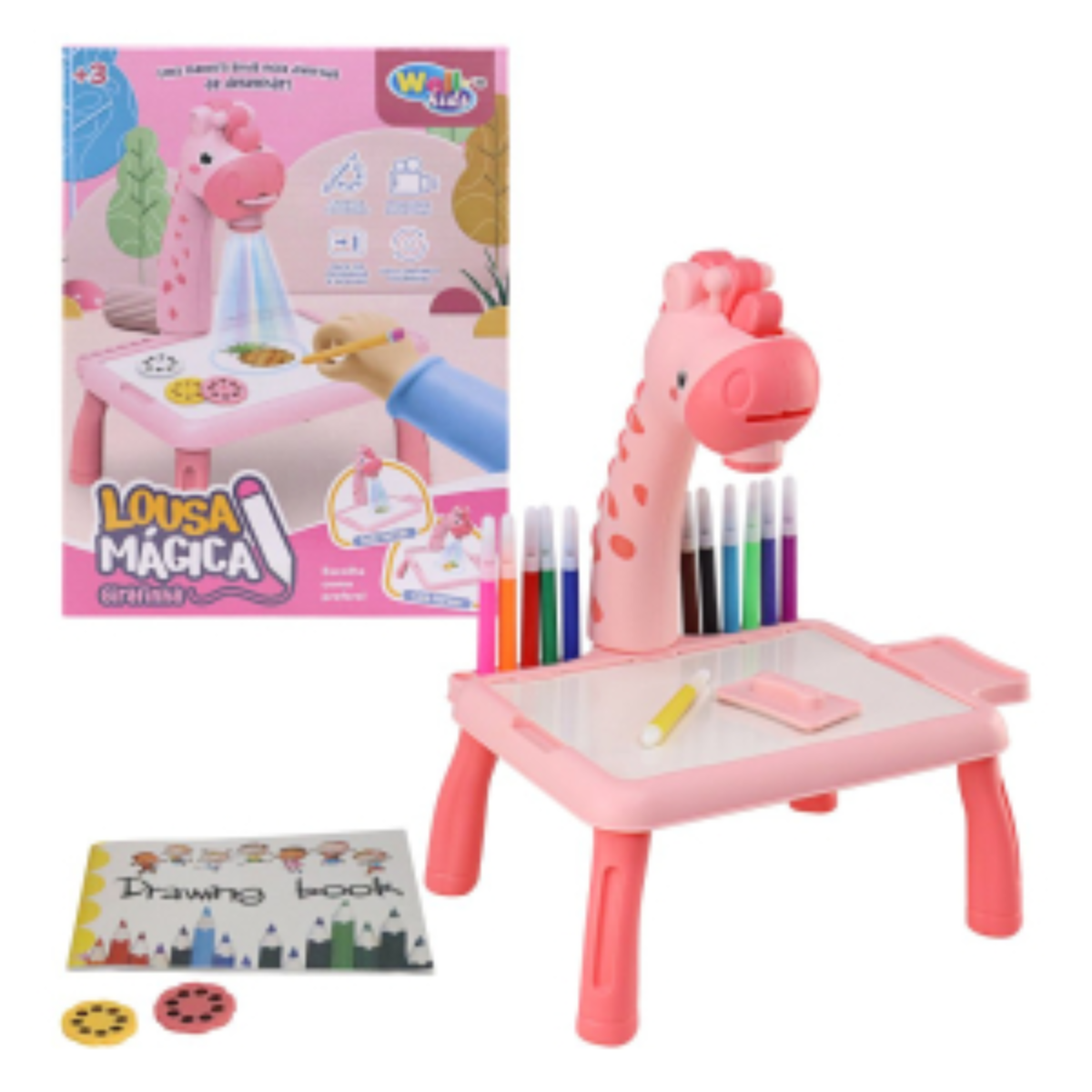 Mesa Criativa De Criança Infantil Cadeira Mágica Projetor Rosa