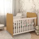 Ver imagem 3 de Berço Americano Sueño com Rodízios 100% Mdf Branco Brilho/amêndoa - Panorama Móveis