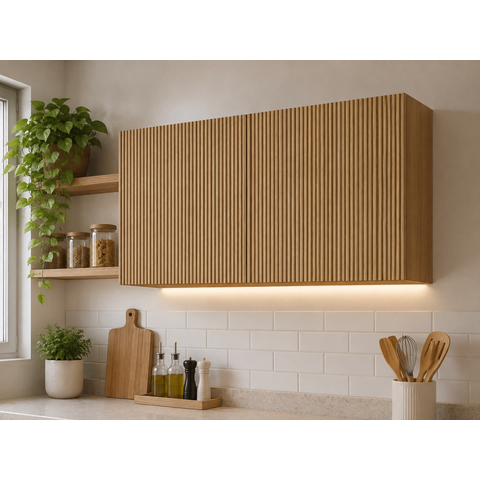 Armario de Cozinha Aereo Modular 2 Portas 120cm Ripado MDF - Nesher