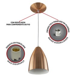 Lustre Pendente Vegas Premium Gourmet em Aluminio New Cobre - 3