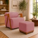 Ver imagem 1 de Kit Poltrona Decorativa Chloe com Puff Dalilla para Sala Moderna Confortável Bouclé Rose Premium