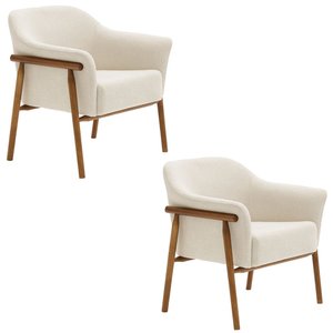 Kit 02 Poltronas Luna Base Madeira Bouclé Off White - Nexta Casa