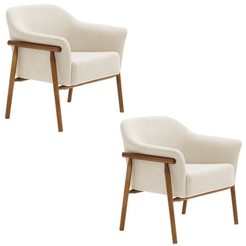 Kit 02 Poltronas Luna Base Madeira Bouclé Off White - Nexta Casa