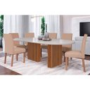 Ver imagem 1 de Conjunto: Mesa de Cozinha Ester Tampo Madeirado Oval C/ Vidro 210x100cm e 6 Cadeiras Maia Cinamomo/