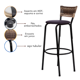Banco para Bancada Banqueta Alta Cappuccino Balcão Cozinha Bistrô Área Gourmet Churrasqueira - 5
