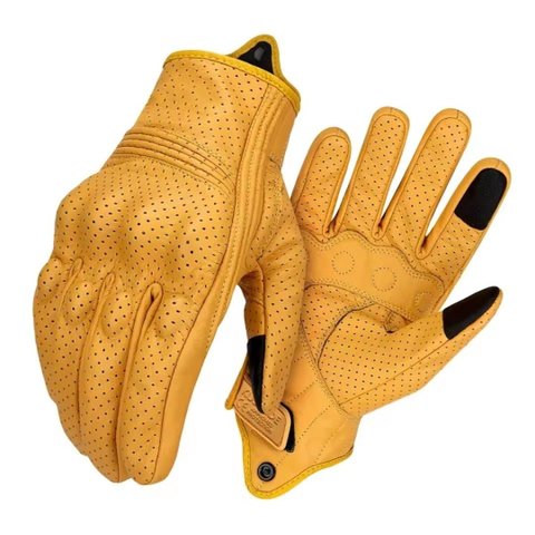 Luva de Couro Dedo Inteiro para Motociclista Amarela Touch Screen