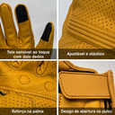 Ver imagem 2 de Luva de Couro Dedo Inteiro para Motociclista Amarela Touch Screen