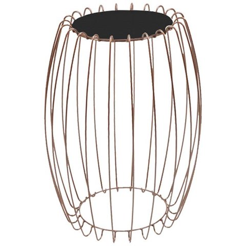 Mesa Apoio Lateral 43 Cm Tampo Vidro Preto Base Metal Cobre Nacc