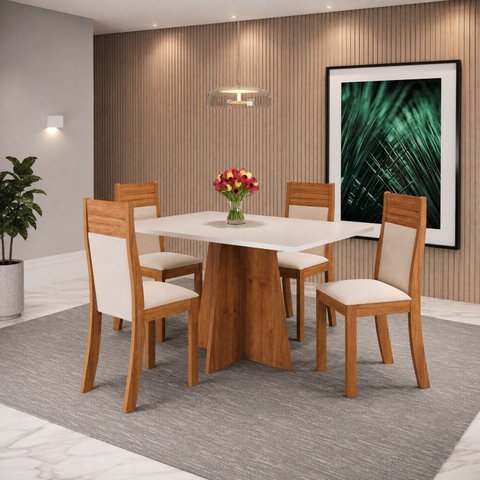 Conjunto Sala de Jantar 4 Lugares Retangular Tampo de MDP Vivere
