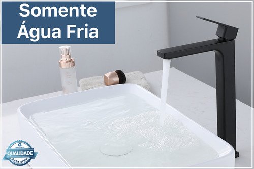 Torneira Água Fria em Metal Preto Fosco Quadrada Alta de Bancada - 2