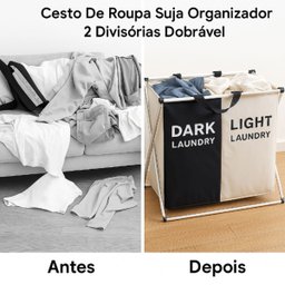 Cesto de Roupa Suja Dobrável Organizador 2 Compartimentos - 2
