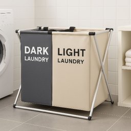 Cesto de Roupa Suja Dobrável Organizador 2 Compartimentos - 9