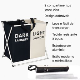 Cesto de Roupa Suja Dobrável Organizador 2 Compartimentos - 3