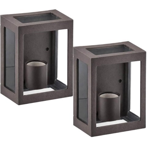 Kit 2 Arandelas Parede Marrom Lente Transparente Grade Aberta Luminárias Fachadas Hall Jardins