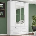 Ver imagem 2 de Guarda Roupa Solteiro 4 Portas com Espelho Mari 154x231 cm Branco Absoluto Zanz