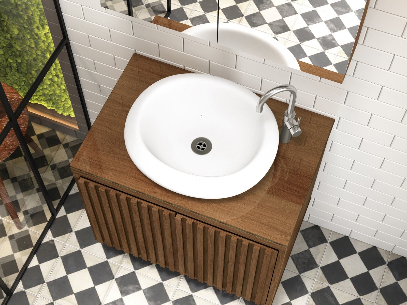 Balcão Gabinete Banheiro Ripado 60 Freijo C/ Cuba Branca - 3