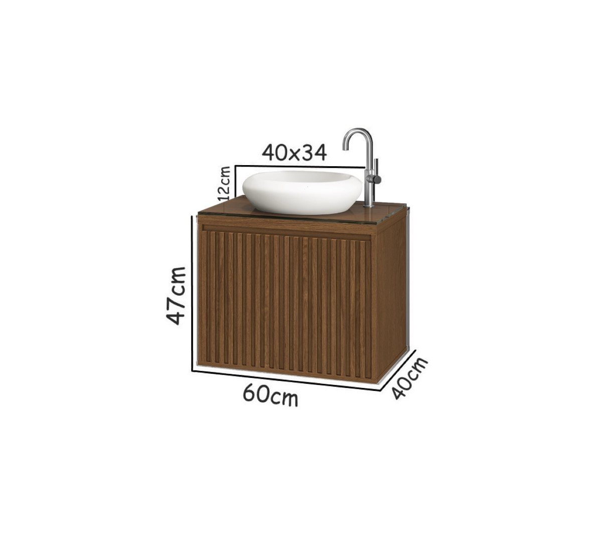 Balcão Gabinete Banheiro Ripado 60 Freijo C/ Cuba Branca - 5