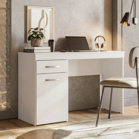 Escrivaninha Mesa Escritório Vitória 1 Gaveta 1 Porta 120cm Branco