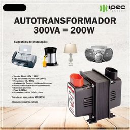 Transformador 300va Preto Bivolt Ipec - 2